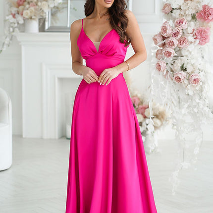 Bicotone Elegant Long Dress with Pockets and Adjustable Straps