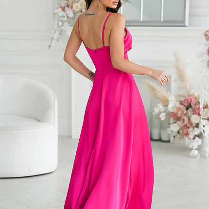 Bicotone Elegant Long Dress with Pockets and Adjustable Straps