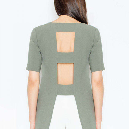 Chic Cut-Out Back Knit Blouse for Sophisticated Occasions