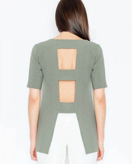 Chic Cut-Out Back Knit Blouse for Sophisticated Occasions