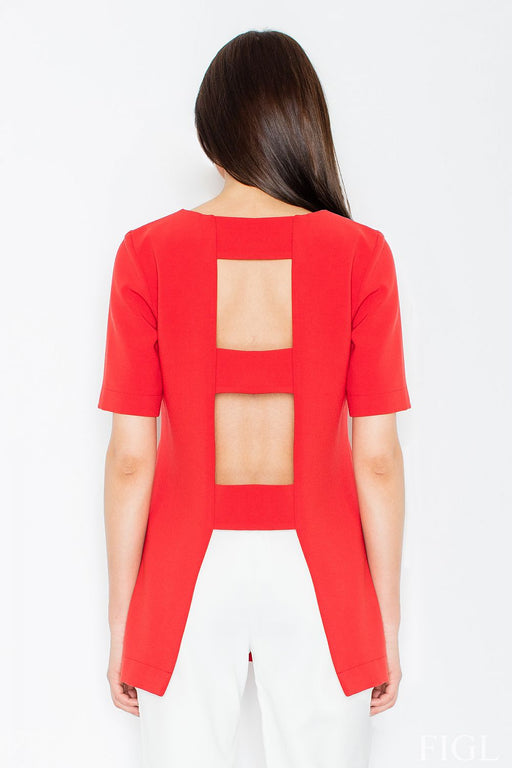 Elegant Cut-Out Back Knit Blouse with Elbow Sleeves - Perfect for Parties