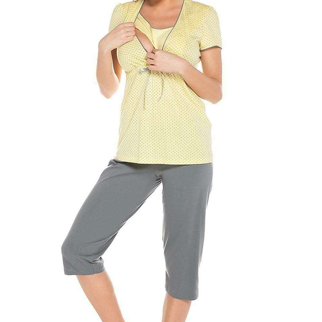 Elegant Italian Dotted Maternity and Nursing Sleepwear Ensemble for Ultimate Comfort