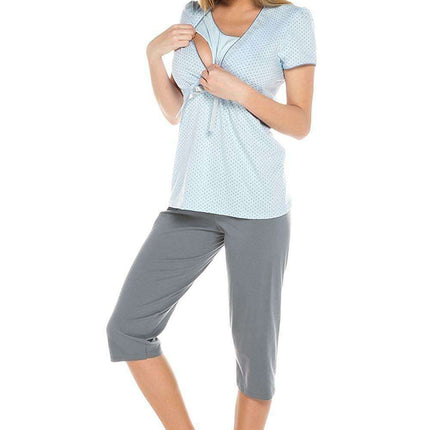 Elegant Italian Dotted Maternity and Nursing Sleepwear Ensemble for Ultimate Comfort