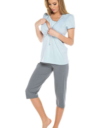 Elegant Italian Dotted Maternity and Nursing Sleepwear Ensemble for Ultimate Comfort