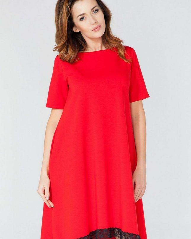 Elegantly Functional Short Sleeve Dress with Lace Accents and Handy Pockets