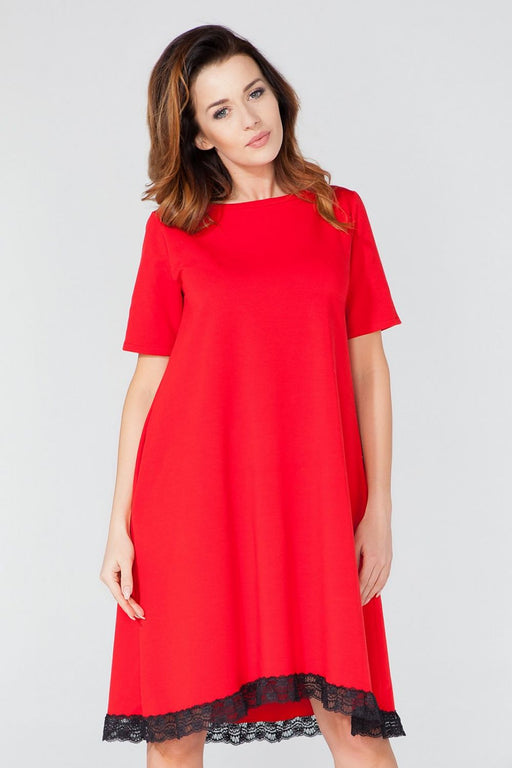 Lace-Trimmed Day Dress with Pockets and Short Sleeves