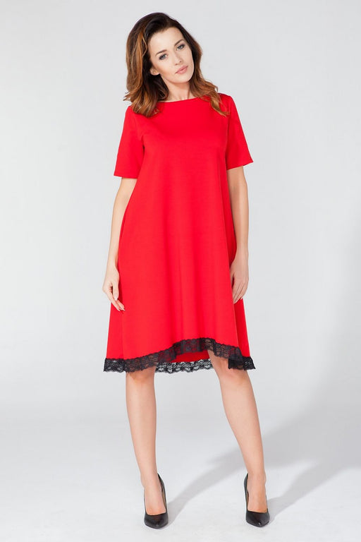 Lace-Trimmed Day Dress with Pockets and Short Sleeves