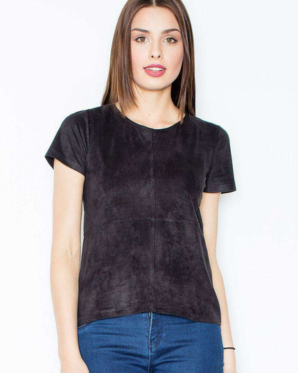 Elegant Black Short Sleeve Blouse in Spandex-Polyester Blend