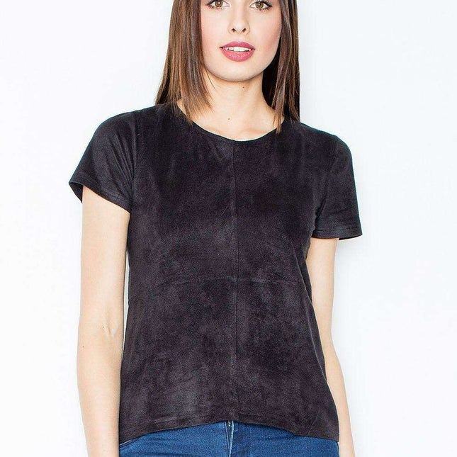 Elegant Black Short Sleeve Blouse in Spandex-Polyester Blend