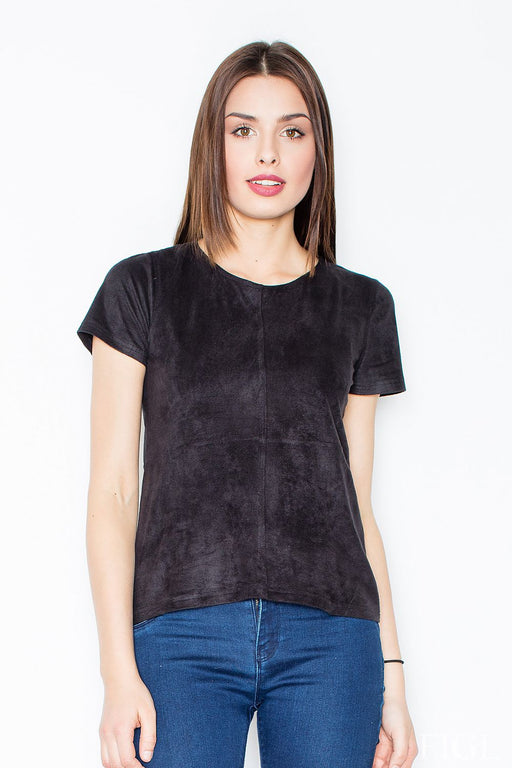 Elegant Black Short Sleeve Blouse with a Spandex and Polyester Blend