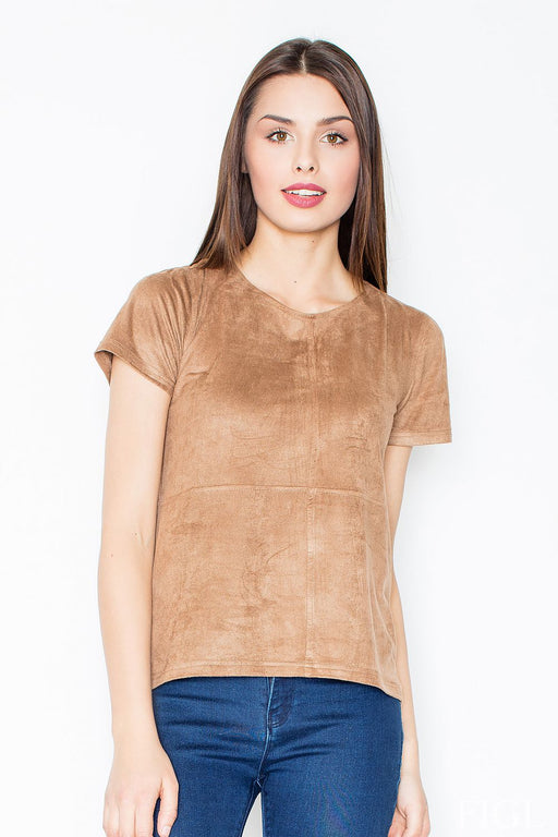 Sophisticated Brown Short-Sleeve Blouse with Polyester-Spandex Blend by Figl