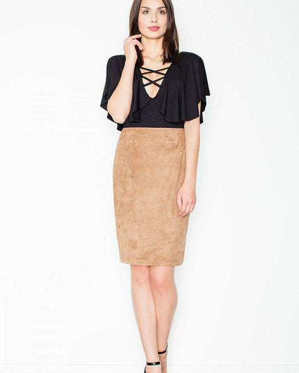 Chic Brown Knee-Length Skirt with Trendy Striped Accent - Comfort Meets Elegance