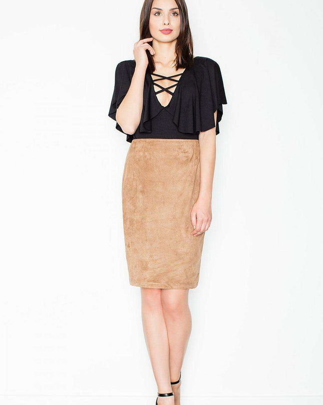 Chic Brown Knee-Length Skirt with Trendy Striped Accent - Comfort Meets Elegance