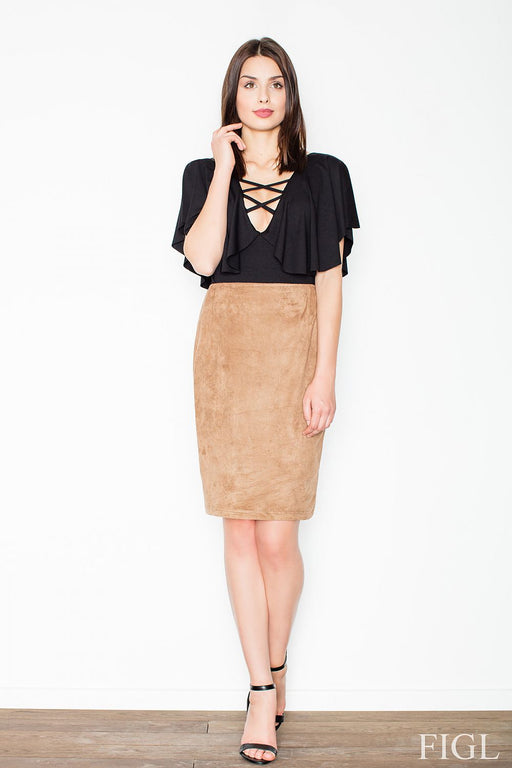 Chic Brown Knee-Length Skirt with Trendy Striped Waistband - Ultimate Style and Flawless Fit