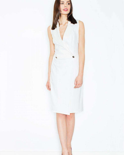 Elegant Sleeveless Dress with Unique Envelope Cut and Chic Button Details