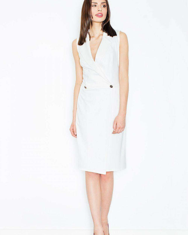 Elegant Sleeveless Dress with Unique Envelope Cut and Chic Button Details