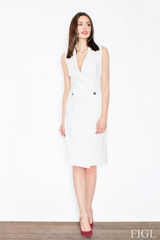 Chic Sleeveless Daydress with Envelope Cut and Button Detail by Figl