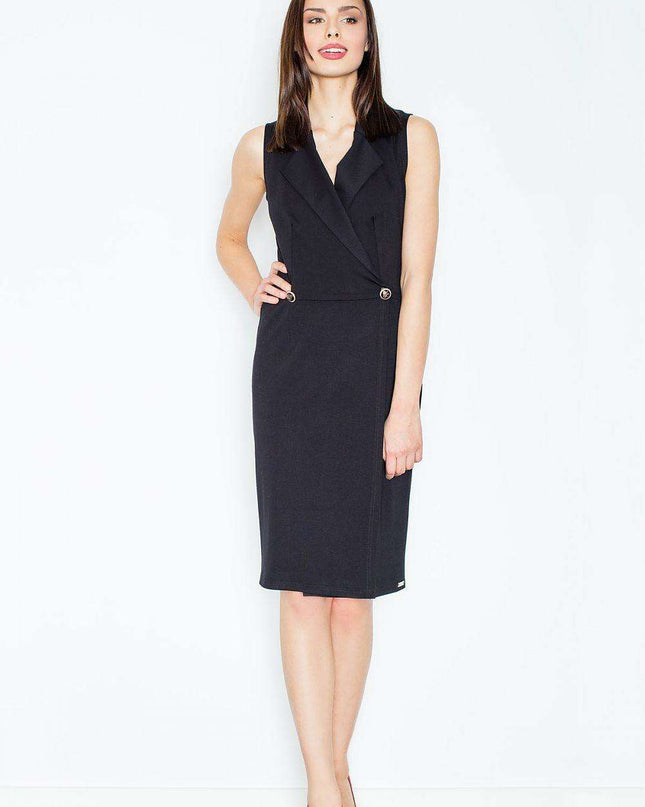 Elegant Sleeveless Daydress with Unique Envelope Cut and Button Accents