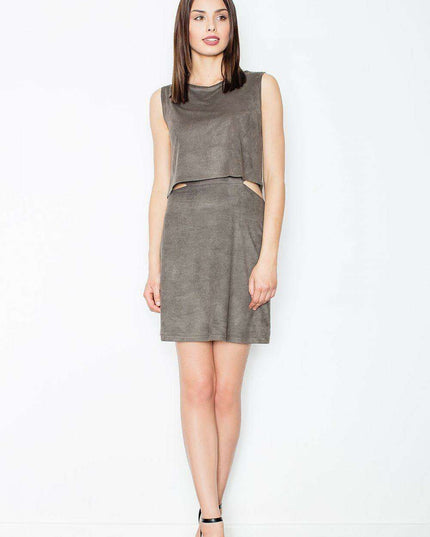 Alluring Suede Cut-Out Evening Dress