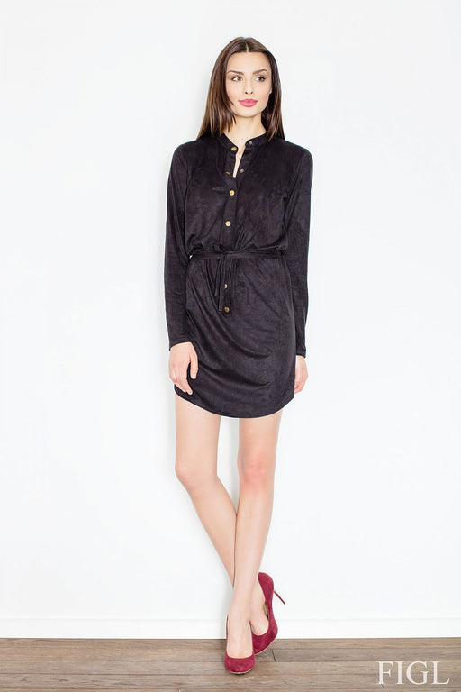 Chic Stand-Up Collar Daydress in Luxe Suede-Like Fabric