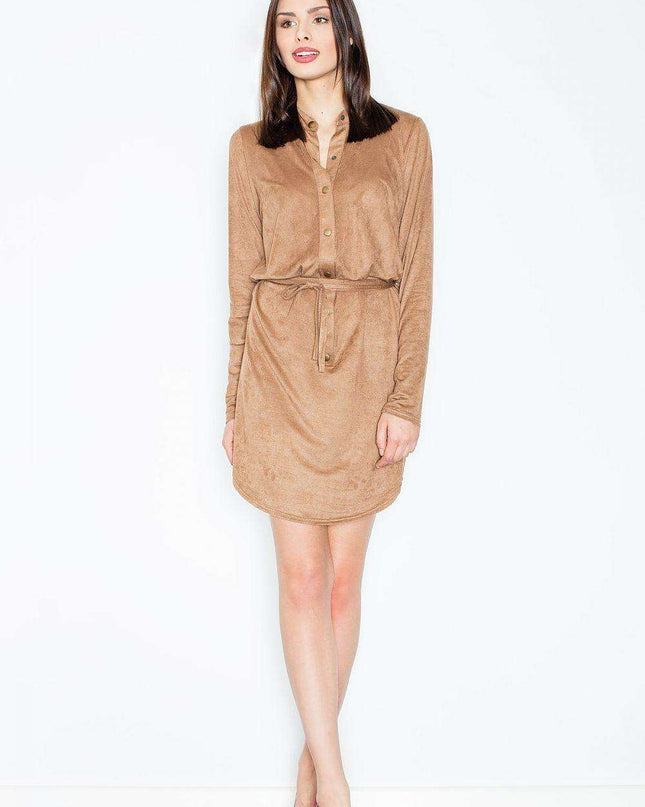 Elegant Suede Daydress with Stand-Up Collar - Contemporary Chic