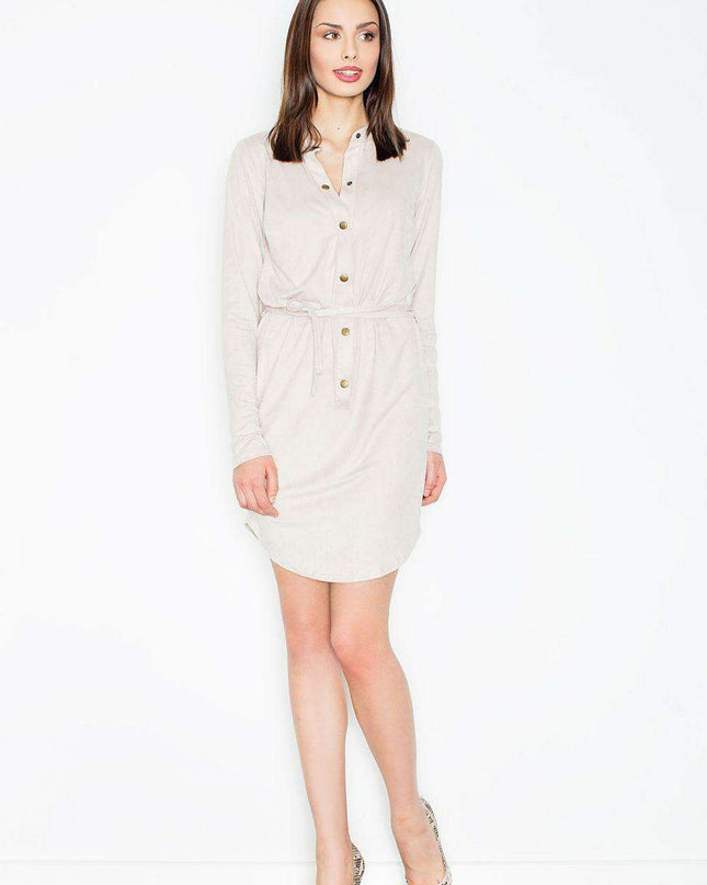 Elegant Suede Daydress with Stand-Up Collar - Model 52599