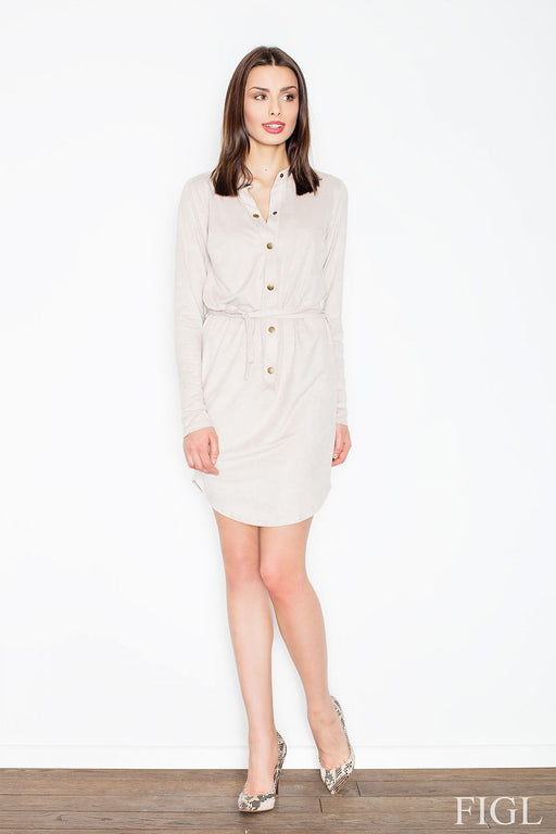 Chic Stand-Up Collar Daydress in Soft Suede-Like Material - Figl Model 52599