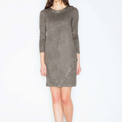 Elegant Suede-Effect Mini Dress with Metal Accents