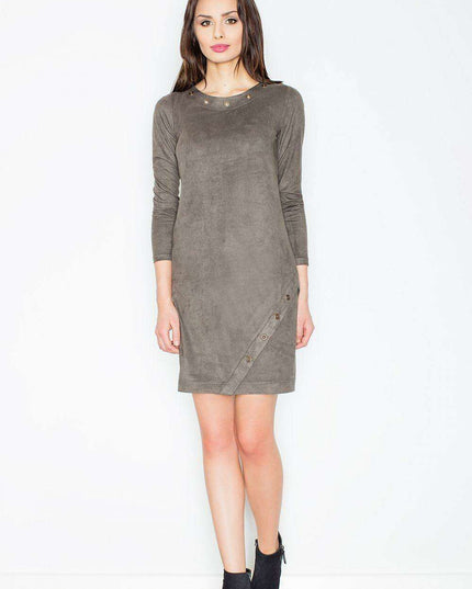 Elegant Suede-Effect Mini Dress with Metal Accents