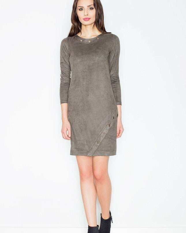 Elegant Suede-Effect Mini Dress with Metal Accents
