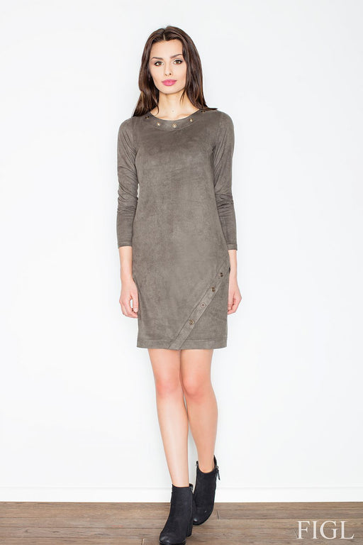 Figl Long Sleeve Suede-Inspired Mini Dress with Metal Rings