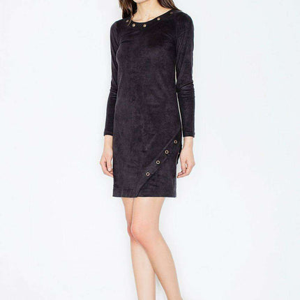 Elegant Suede Mini Dress with Trendy Metal Ring Accents