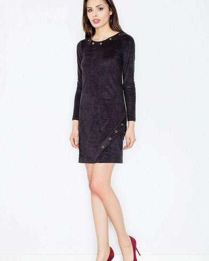 Elegant Suede Mini Dress with Trendy Metal Ring Accents