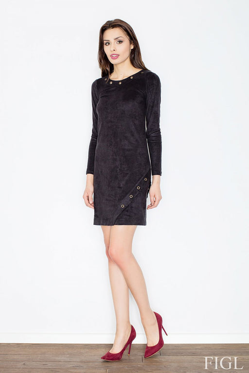 Sophisticated Suede Mini Dress with Metal Ring Accents by Figl