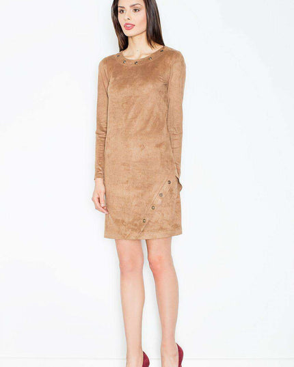 Elegant Suede-Inspired Mini Dress with Chic Metal Accents - Daytime Sophistication Collection