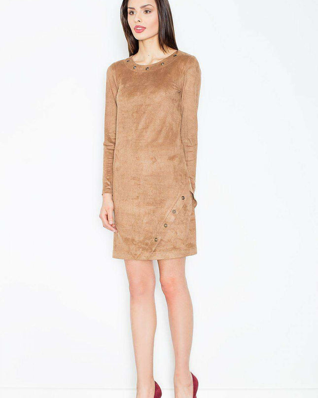 Elegant Suede-Inspired Mini Dress with Chic Metal Accents - Daytime Sophistication Collection