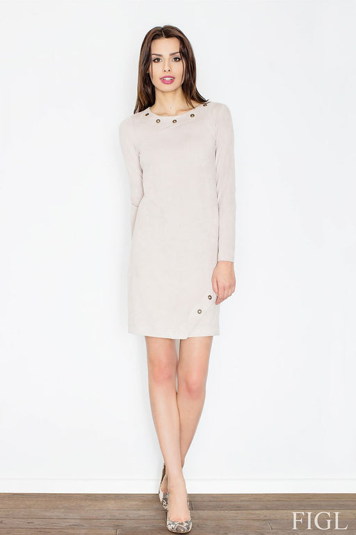 Chic Faux Suede Long Sleeve Dress with Metal Rings - Figl Daydress Model 52603