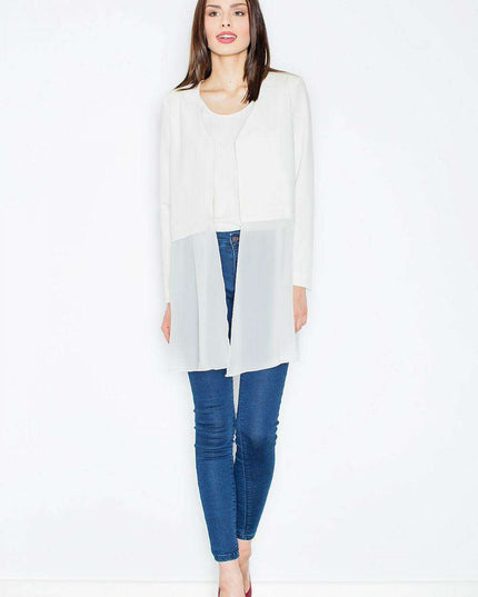 Chic Sheer V-Neck Blazer in Spandex-Polyester Blend