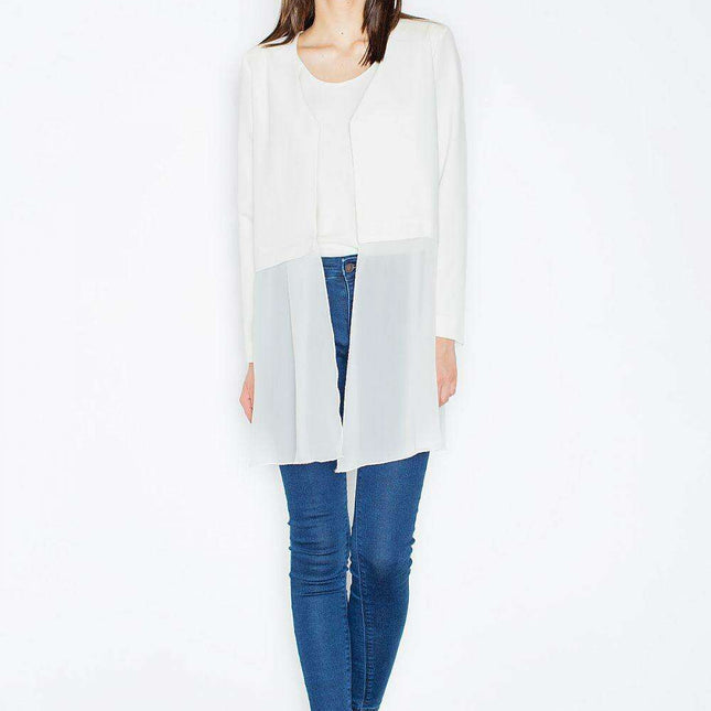 Chic Sheer V-Neck Blazer in Spandex-Polyester Blend