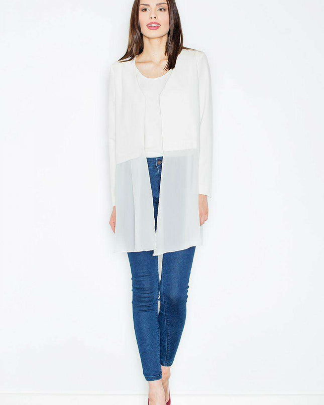 Chic Sheer V-Neck Blazer in Spandex-Polyester Blend