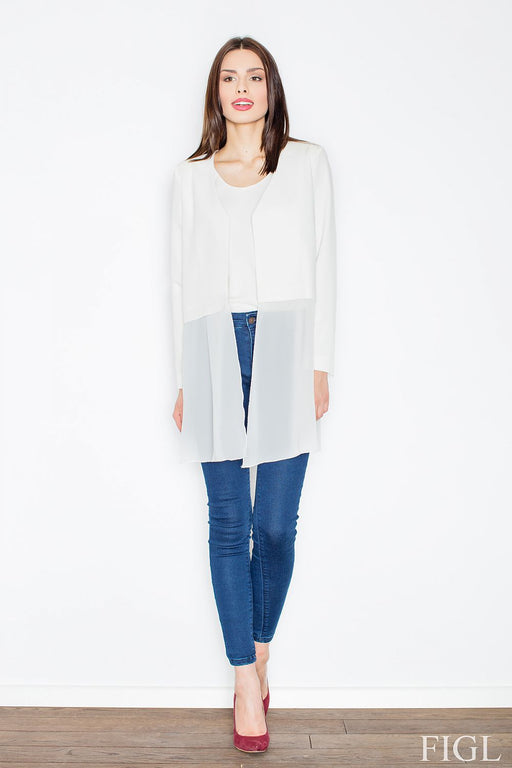 Elegant Sheer V-Neck Jacket in Spandex-Polyester Blend