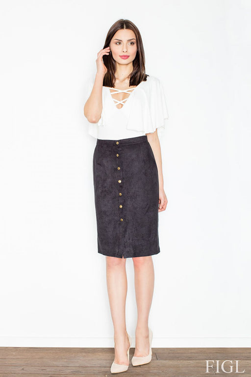 Elegant Suede Pencil Skirt with Secure Fastening System - Women's Sizes and Luxurious Material
