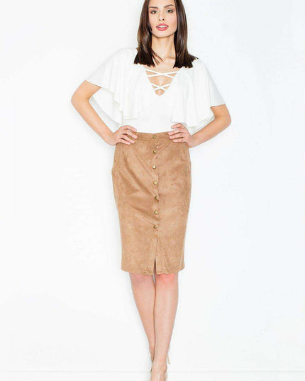 Chic Suede Pencil Skirt with Distinctive Closure - Available in Various Sizes