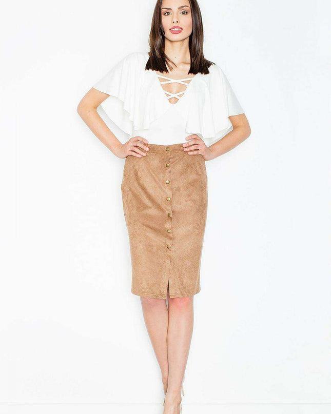 Chic Suede Pencil Skirt with Distinctive Closure - Available in Various Sizes