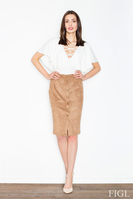 Sleek Suede Pencil Skirt with Innovative Closure - Assorted Sizes Available