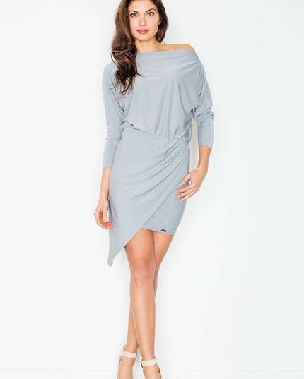 Elegant Asymmetrical Knit Dress with Draped Design and Flattering Fit