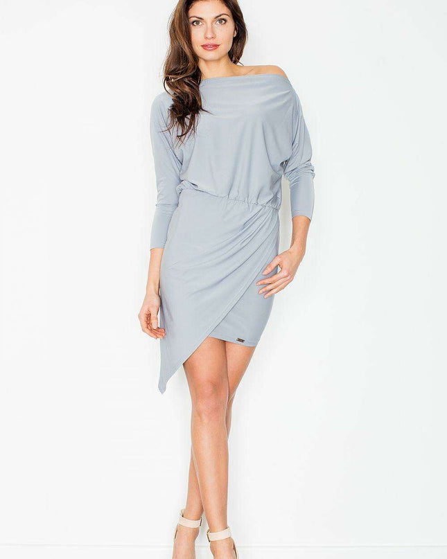 Elegant Asymmetrical Knit Dress with Draped Design and Flattering Fit