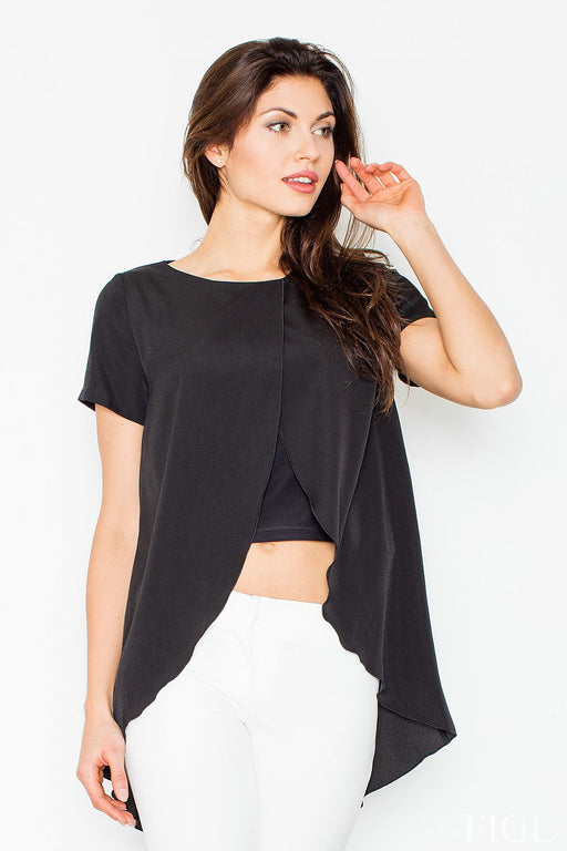 Trendy Short-Sleeved Belly-Revealing Blouse with Round Back