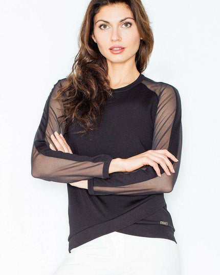 Chic Long Sleeve Blouse with Sheer Details - A Women's Wardrobe Staple