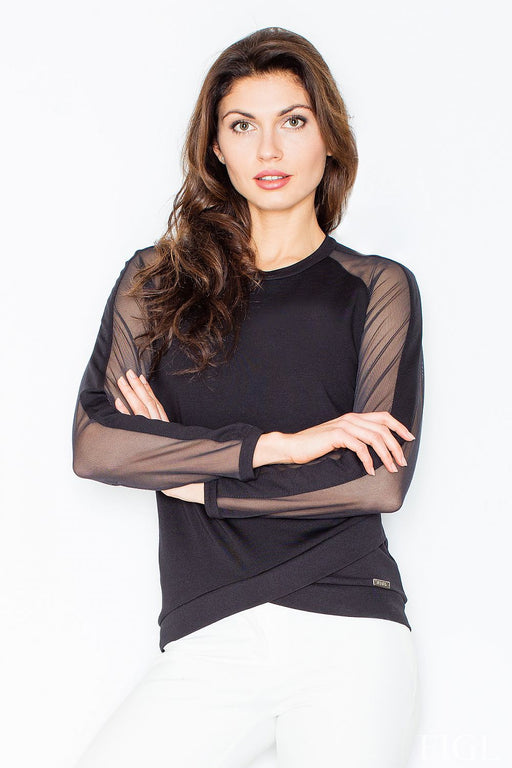 Elegant Sheer Panel Long Sleeve Blouse for Women